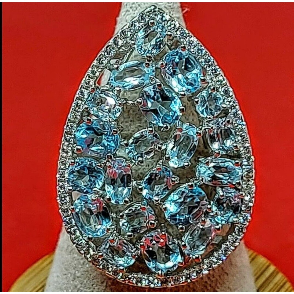 Natural Sky-Blue Topaz Gemstone 925 Sterling Silver Ring size 7